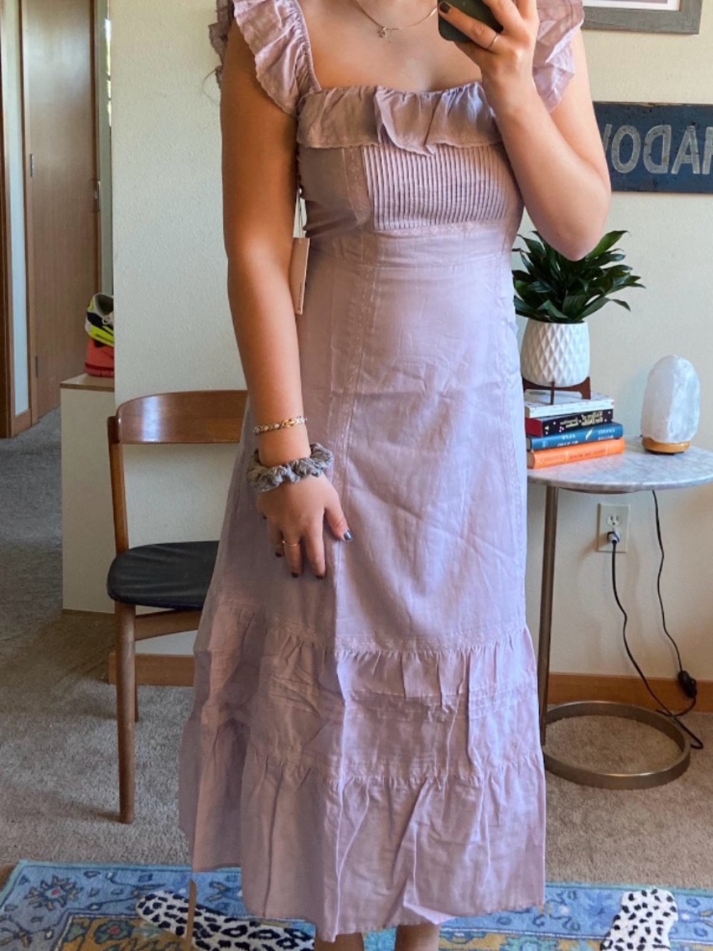 Reformation Lavender Ruffle-Shoulder Maxi Dress